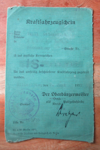 Alter oldtimer kfz schein - alter,